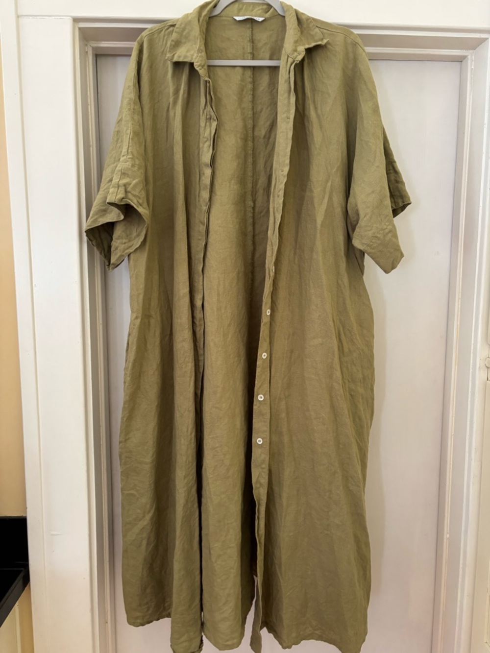 Linenfox Olive Button-Front Maxi Linen Dress - Picture 4 of 4
